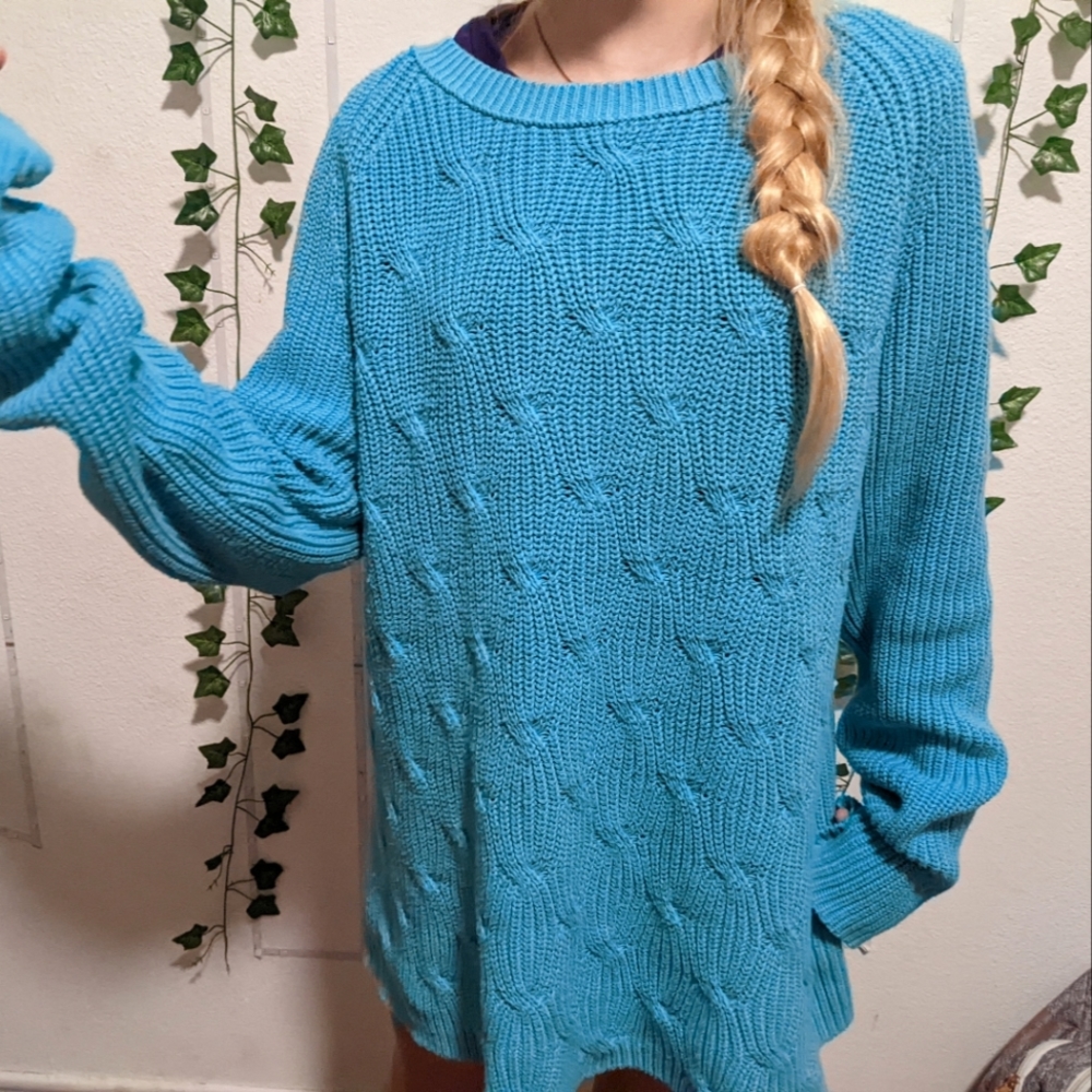 Blue Vintage Oversized Cable Knit Sweater